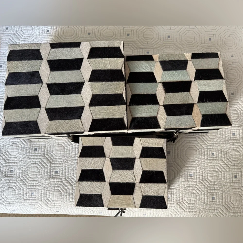 Cow skin covered Geometric Black and White Storage or jewelry Boxes